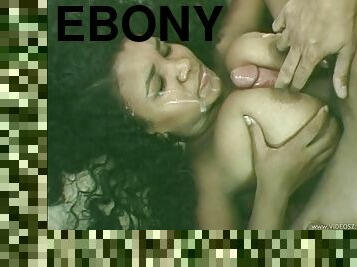 Appreciative ebony with big tits giving massive python stunning titjob