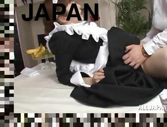 Voluptuous japanese maid Miku Ohashi sucks and fucks her boss