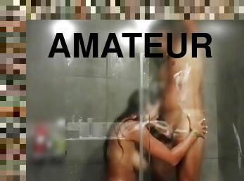 Real amateur couple have sex in shower