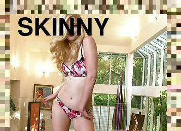 Blonde babe Charlotte Stokely shows her flawless body and masturbates