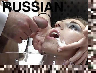 Beautiful Russian babe Nona has got covered all her face in cum and swallows over 50 huge cumshots.