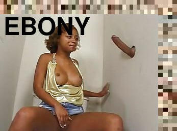 Ebony with natural tits giving big black cock blowjob