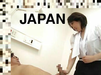 Lewd Japanese doctor rubs a cock and gets fucked in many positions