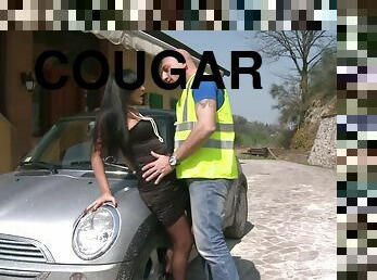 Horny Cougar Deepthroats and Fucks in Her Driveway