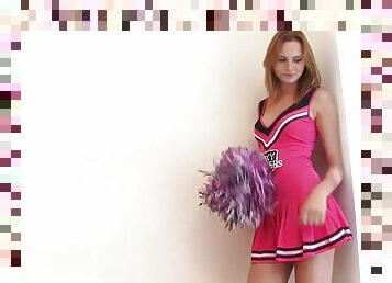 Hot cheerleader strips and touches herself in her room