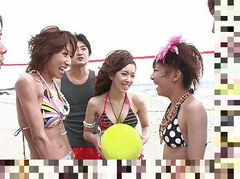 Beach volley and orgy with several ravishing Japanese chicks