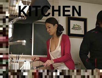 Rika Mizuhara having her quivering pussy dicked in the kitchen