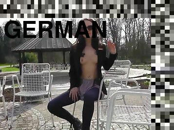 German Amateur Babe Stripping And Draining Cock In Public