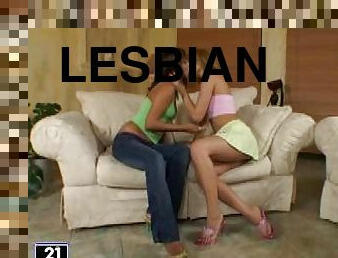 Anetta Keys and Jo play lesbian games using a dildo