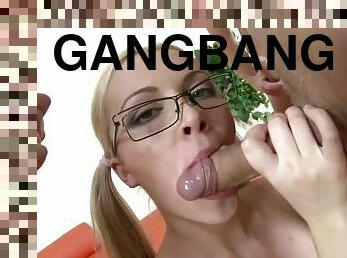 Geeky Blonde Gets Gangbanged By Her Classmates