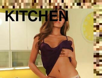 Lovely Jackie Dawn shows her hot body in the kitchen