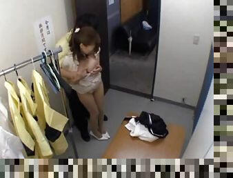 Bewtiching Chiharu Akino gets fucked in a shop by security officer