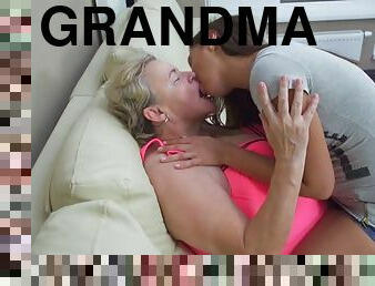 Big grandma does sex with a sweet teen lesbian