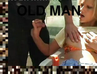 Sexy blonde teen and old man outdoor.mp4