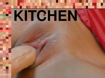 Juicy Pussy Slut Masturbating in Kitchen