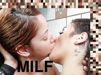 lésbicas, mulher-madura, brasil, beijando