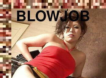 Elegant oriental girl Canada Otova is preparing for a blowjob