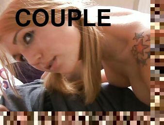 Tattooed teen with long blonde hair teasing a guy