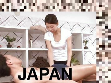 Cute chick from Japan with a shaved cunny spreads legs for the cock