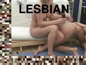 Three beautiful teen girls have lesbian dildo sex