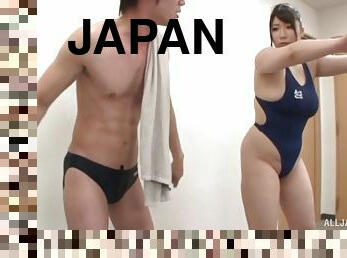After swim practice this Japanese girl jerks her coach off