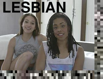 Beautiful girls chatting about having hot lesbian sex