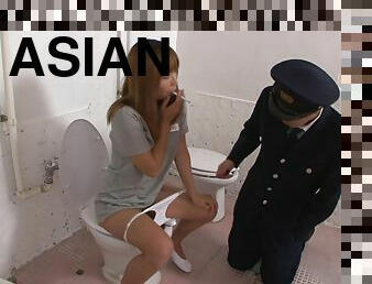Freaky Asian police officer getting face sat by a babe