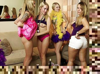 Mardi Gras party girls invite guys home with them for an orgy