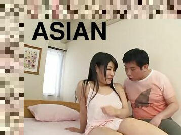 Naughty Asian babe with big tits gets banged in threesome sex