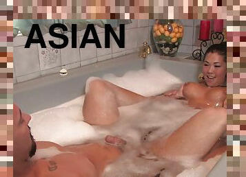 asiatisk, bading, hardcore, handjob, par, piercet