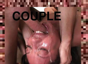 He fucks her throat before coating her face with cum