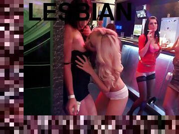 Lesbian bitches in slutty clothes having fun at a nightclub