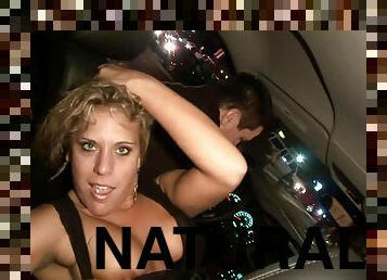 Party girls flashing their tits in the back of a car