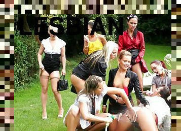 Very impressive lesbians have a cock-erecting orgy scene on the couch and outdoors