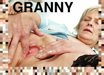 Cunt stretching solo with nasty granny