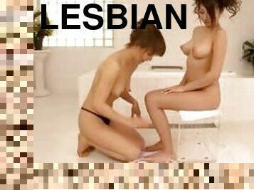 Two Sexy Lesbians Naked And Soapy In The Bathroom