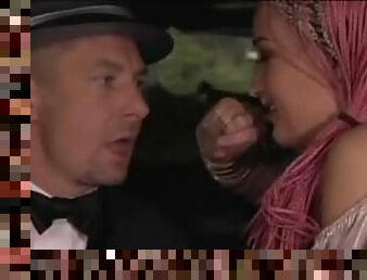 Pink Haired Ashley Johnson Changing in the Limo