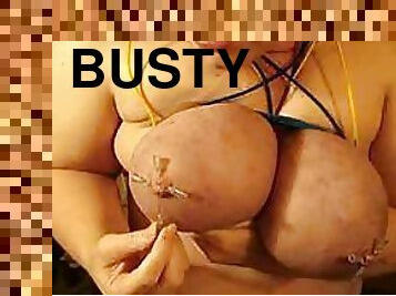 Busty Girl Sitcks 8 Needles in Her Nipples