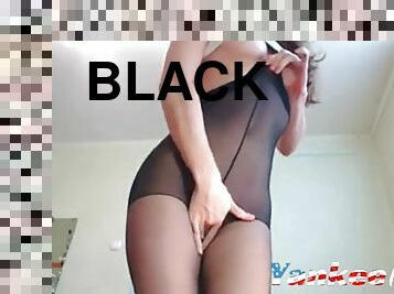 Pretty camgirl black pantyhose tease