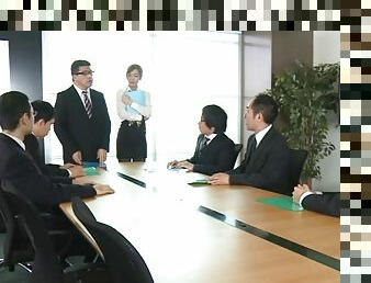 Shy Japanese assistant getting gangbanged at the office in a reality shoot