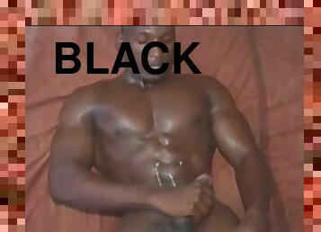 Ripped black guy with big cock jacks off and cums