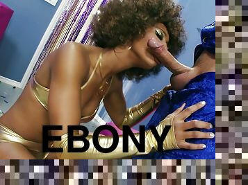An ebony stripper gives a full service dance in the VIP room