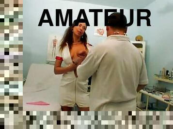 Amateur nurse fucked by two guys in MMF threesome with piss drinking