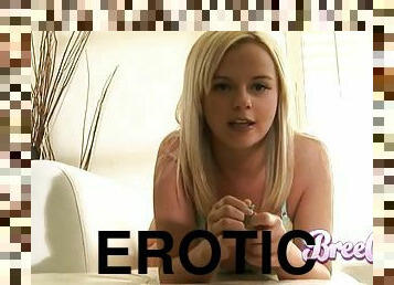 Bree Olson shows her shaved vagina for the cam and masturbates
