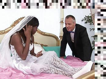 Ebony bride sucking dick and getting asshole and pussy fucked