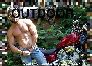 Maskurbate hunky biker jerks off dick