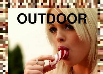 Jesse Jane & Karlie Montana lick each other's tits and cunts outdoors