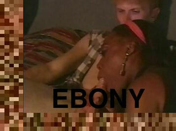 Adorable ebony getting deepthroat feasting before yelling while being banged doggystyle