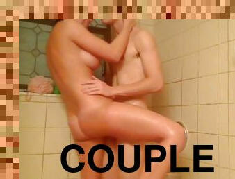 Teen couple in shower