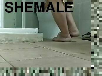 Naked shemale relaxing in bathroom